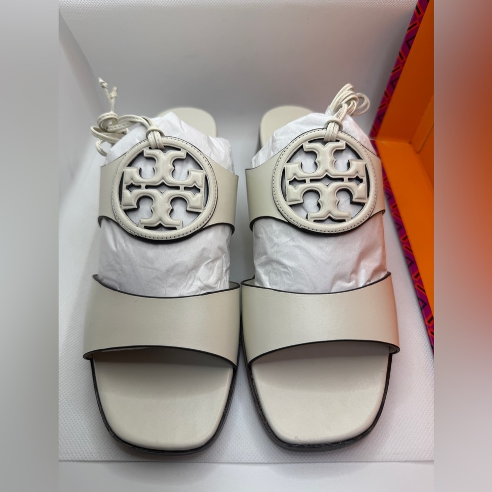 Tory Burch Ivory Bombe Miller Heel Sandal
Ankle-tie / double T